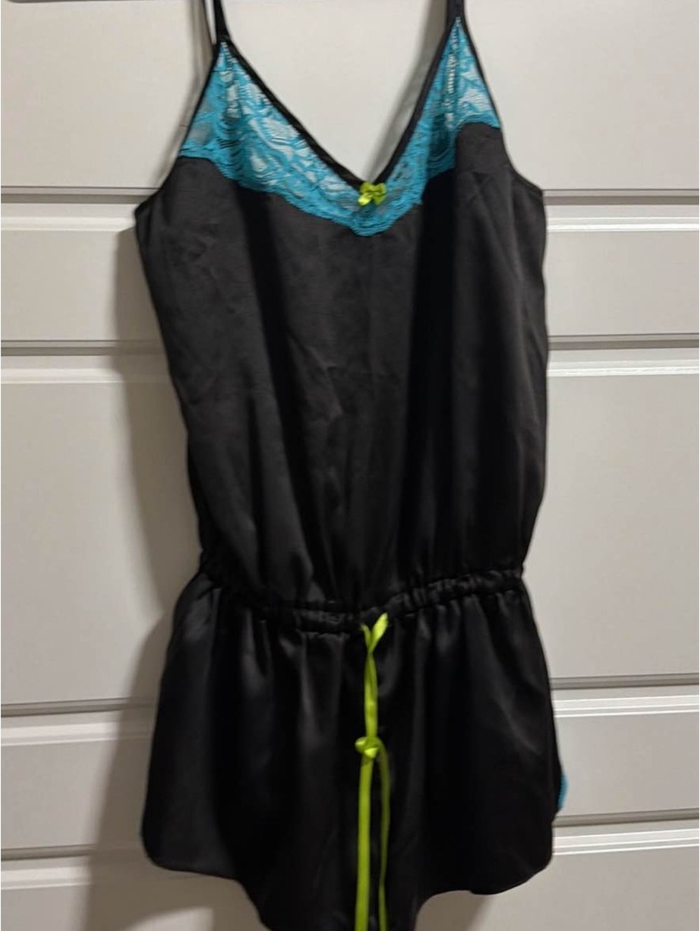 Betsey Johnson Black Satin Lingerie with Teal Lace Accents